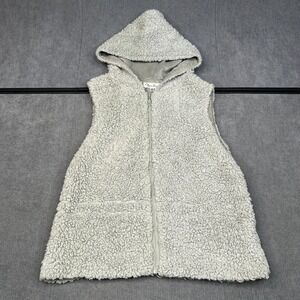 Red Berry Sherpa Fleece Hooded Y2k Vest Gray Full Zip Faux Shearling Size M